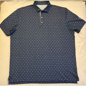 Johnnie-O Men's XL Golf Polo Shirt Navy Blue Surfboard All Over Performance